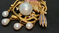Mode exquis diamant de culture oiseau rose jaune cristal + perle 9K18K métal fille breloque broche broche