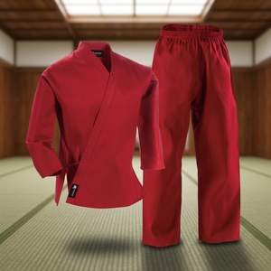 Tenues de Taekwondo pour adultes, rouge, polyester/coton, unisexe, légères, durables, anti-rétrécissement, logo gaufré sur le devant, 280g, entraînement - Product Image 3