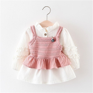 Wholesale Spring Fancy Princess Girls Pattern Pink Long Sleeve Wedding Dress Costumes for Kids - Product Image 1