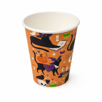 Gobelets en papier jetables pour Halloween, 9 oz, 10 pièces, imprimé chat noir et orange, carton alimentaire, anti-fuite, pour boissons chaudes, fournitures de fête