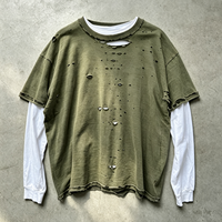 T-shirt à manches longues double couche vieilli, personnalisé avec logo, style vintage, fabriqué en Chine pour les marques