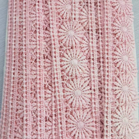 Pita Renda Guipure Bordir Larut Air Motif Bunga Daisy Pink Grosir untuk Gaun Jahit DIY 3cm