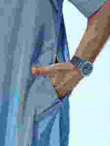 <b>Men's</b> Light Blue Cotton <b>Thobe</b> Short Sleeve Round Neck Floor Length Casual Daily Wear Middle Eastern great robe - Product Image 4