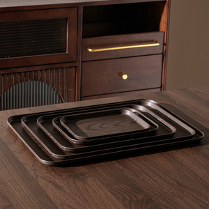 Ensemble de plateaux de service en plastique à motif bois, qualité restaurant, assiettes commerciales, plateaux de repas pour la maison - Product Image 3