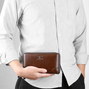 <span class=keywords><strong>กระเป๋า</strong></span>คลัทช์หนัง PU สำหรับผู้ชายทรงยาวแบบสั่งทำจากโรงงาน <span class=keywords><strong>กระเป๋า</strong></span>ถือแบบวินเทจมีซิปคู่สำหรับผู้ชาย - Product Image 4