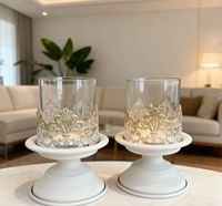 Porte-bougie moderne en fer forgé, design texturé sculpté vintage, résistant à la chaleur, avec couvercle en verre écologique pour la décoration intérieure