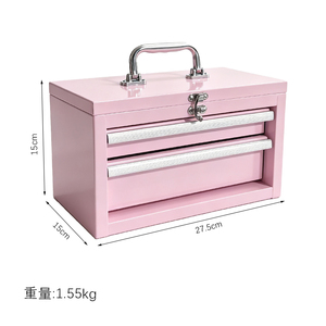 Boîte à outils portable en métal rose à 2 tiroirs, <span class=keywords><strong>coffre</strong></span> <span class=keywords><strong>de</strong></span> rangement en acier verrouillable, petite boîte <span class=keywords><strong>de</strong></span> rangement pour pièces <span class=keywords><strong>de</strong></span> quincaillerie, organisateur <span class=keywords><strong>de</strong></span> maquillage, étui <span class=keywords><strong>de</strong></span> transport - Product Image 5
