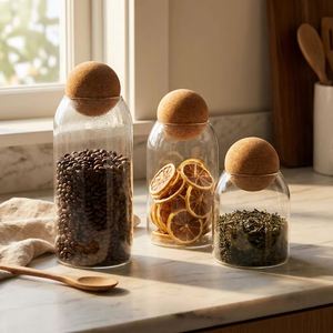 Wholesale Hot Sale 500ml 800ml 1100ml Transparent Borosilicate Food Spice <b>Storage</b> Bottles Glass Jar With Cork Ball Stopper - Product Image 2