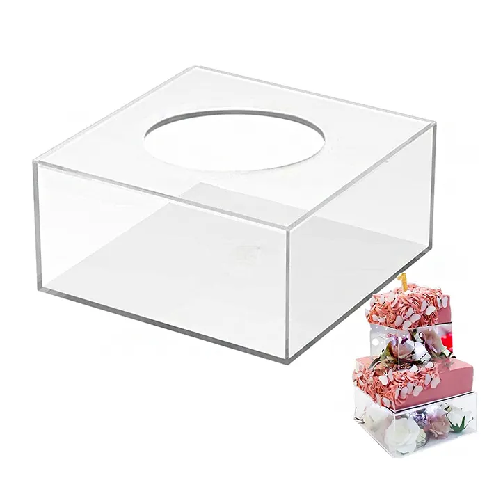 Bases acrílicas transparentes cuadradas personalizadas para pasteles Caja acrílica rellenable para pasteles para Bodas de panadería