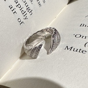 S925 Pure Silver Diagonal <b>Ring</b> Niche Design Simple Lightweight Vintage Style Jewelry Claw Inlay Brushed Open <b>Fingerprint</b> - Product Image 1