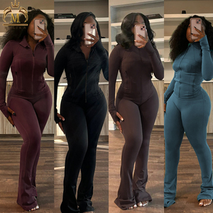 Primavera autunno giacca Slim Jacket Top pantaloni svasati 2 pezzi Slim Spandex <span class=keywords><strong>cotone</strong></span> due pezzi Jogger Set per il tempo libero da <span class=keywords><strong>donna</strong></span> - Product Image 1