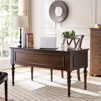 Bureau d'ordinateur multifonctionnel en bois massif à cinq tiroirs, style campagnard américain, pour bureau à domicile, design moderne et vintage