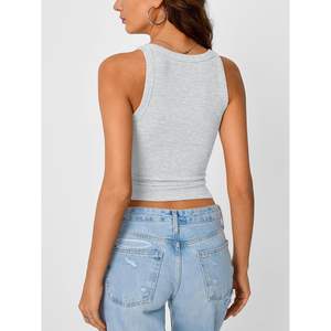 Moda 2025 verano moda reina mujer sin mangas acanalado Crop camisola camisetas sin mangas de punto básico entrenamiento gimnasio ropa para primavera - Product Image 1