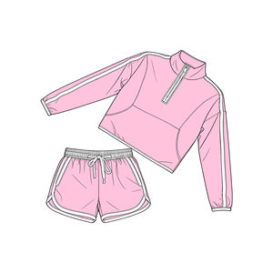 GLS0097 Conjunto de Ropa Infantil Personalizado para Niña Activa, Diseño de Parches Rosa y Blanco, Venta al Por Mayor - Product Image 1