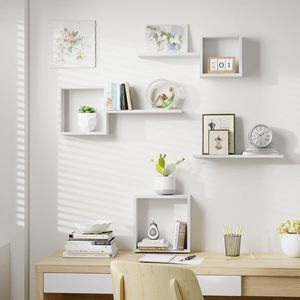 Elegante Estante de Pared de <span class=keywords><strong>Madera</strong></span> <span class=keywords><strong>Blanca</strong></span> Resistente para Decoración y Almacenamiento en Sala de Estar, Cocina y Baño - Product Image 5