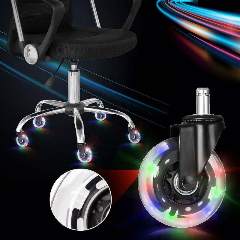 Office Caster RGB Color Changing Lights 3 Inch Roller Bearing Replacement Gaming Chair Casters Rubber Wheels Hospital Bathroom