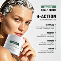 Gommage pour le cuir chevelu au sel de mer avec huile de coco et vitamine E, gommage exfoliant pour le cuir chevelu, shampoing 2-en-1 pour le traitement du cuir chevelu, pour clarifier et éliminer les accumulations