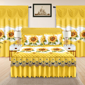 Completo set letto stile americano: <span class=keywords><strong>copriletto</strong></span>, tende, federe e gonna letto con stampa in pizzo per camera da letto - Product Image 3