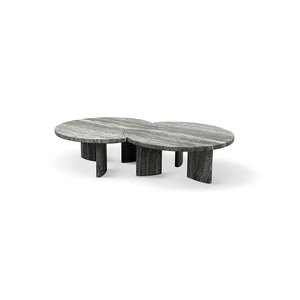 Custom Living Room Home Decor Classical Natural Stone <strong>Furniture</strong> Luxury Marble Round Silver Grey Travertine <strong>Coffee</strong> <strong>Table</strong> <strong>Set</strong> - Product Image 1