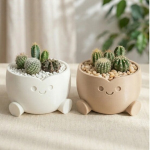 Creative Smile Face Resin Flower Pot For Cactus Indoor Desktop Plant Decor Cartoon Style Modern Design - Product Image 1