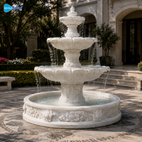 Fontaine en marbre de style chinois entièrement personnalisable avec motif de lotus pour jardin extérieur, solution de sculpture tout-en-un