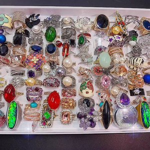 Bagues de mariage vintage en laiton plaqué or, serties de diamants et de zircons brillants, avec pierres précieuses colorées, pour femmes et hommes, luxe - Product Image 1