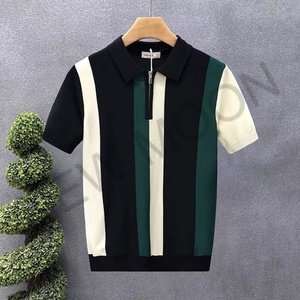 Customized Men's Slim Fit Polo Shirt Breathable Knitted Striped Short Sleeve Top Button Lapel <b>Yarn</b>-dyed Casual Top - Product Image 5