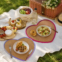 Set de table rectangulaire en papier naturel tressé en forme de cœur, fait main, style bohème, décoration de table à manger, design personnalisé, OEM, ODM, vente en gros