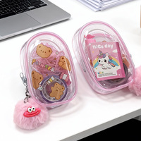 Ensemble de papeterie en PVC sur le thème de la mini licorne MIAX - Étui portable avec breloque pompon |   Kit de fournitures scolaires mignonnes pour enfants
