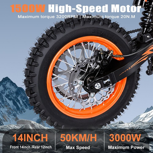 Motocicleta Eléctrica WISH 01, 1500W, 48V, 20AH, Bicicleta Eléctrica de Largo Alcance (50km), Todoterreno, Motocicleta Eléctrica - Product Image 5