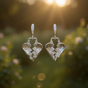 Orecchini pendenti a cuore in argento tibetano con strass di cristallo incastonati a griffe, stile romantico, gioielli da festa per donna - Product Image 2