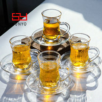 Taza de Café de Vidrio Transparente Estilo Turco SUNYO, Taza de Vidrio para Latte con Platillo, Resistente al Calor, Estilo Elegante, Venta al por Mayor