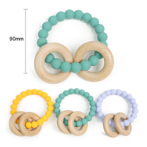 Puede ser un logotipo personalizado bebé lactancia orgánica bebé Collar Cuentas de silicona dentición madera sonajeros juguetes bebé mordedor - Product Image 2