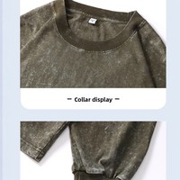 Kaos oblong unisex ukuran besar bergaya Amerika, dicuci, distressed, lengan panjang, dengan logo custom print dan bordir, model drop-shoulder, potongan longgar