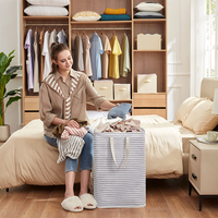 Panier à linge pliable imperméable personnalisé en toile de coton rayée, grand panier à linge pliable avec poignées