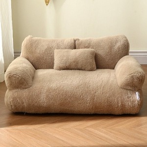 Fabricante personalizado moderno de lujo crema de peluche mascota perro gato sofá cama lavable suave borroso calmante 3 lados refuerzo cama para mascotas