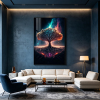Peinture porcelaine cristal Arbre de Vie cosmique taille personnalisée nébuleuse galaxie art mural décoration luxe salon maison