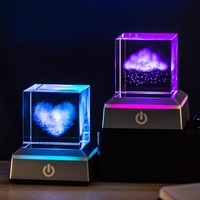 Cube en cristal K9 de haute qualité 5*5*5 cm, personnalisable, gravé au laser 3D, cube en cristal lumineux, veilleuse pour la décoration de la maison