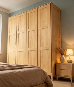 Armoire 4 portes en chêne clair de qualité supérieure avec panneaux horizontaux, organisateur de vêtements moderne et minimaliste pour chambre à coucher - Product Image 3