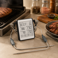 Thermomètre numérique en plastique pour viande avec deux sondes et 8 préréglages pour viande, écran tactile couleur, alarme programmable pour four de cuisine