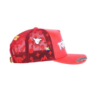 Casquette de camionneur en cuir à 5 panneaux TCAP Chine avec logo en strass et broche de casquette - Product Image 4