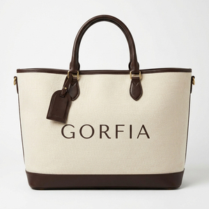 Sac fourre-tout en <span class=keywords><strong>toile</strong></span> pour femme avec garniture en cuir, fermeture éclair, grande capacité, sac à bandoulière beige, sac à main de voyage d'été - Product Image 1