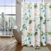 Rideau de douche personnalisé moderne en PEVA, imprimé numérique 3D floral, écologique, anti-moisissure, imperméable, avec crochets intégrés pour salle de bain