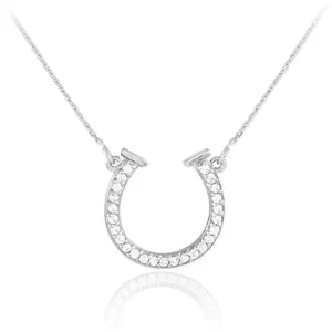 925 Sterling Silver Cubic Zirconia Horseshoe Pendant Necklace Horse Lover Jewellery