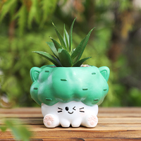 ROOGO Joli pot à plantes en résine en forme d'animal, pot à succulentes fantaisie en forme de chat champignon, décoration de jardin mignonne et cadeau idéal pour la maison et le bureau
