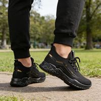 Chaussures de course décontractées pour hommes en gros – Tendance mode automne-printemps-été, confort doux en gel, rayées, à lacets, tige en tissu Flyknit
