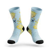 Calcetines Deportivos Juveniles al por Mayor con Diseño de Mapa del Mundo, Puño con Logotipo Personalizado, Transpirables, Calcetines de Diseño Personalizados para Viajes y Senderismo