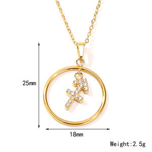 Venta al por mayor 18K chapado en oro de acero inoxidable cadena de eslabones collar signo del zodiaco encanto colgante joyería suministros - Product Image 3