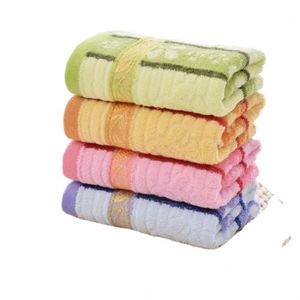 Serviette de toilette pour adulte en coton tissé à rayures colorées, antimicrobienne, absorbante, séchage rapide, pour la maison (jaune/rose/bleu/vert) - Product Image 1