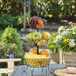 Organisateur de rangement de comptoir <span class=keywords><strong>en</strong></span> maille métallique noire à 3 niveaux <span class=keywords><strong>Panier</strong></span> de rangement pour fruits et légumes de cuisine Support décoratif Paniers de rangement pour aliments - Product Image 5